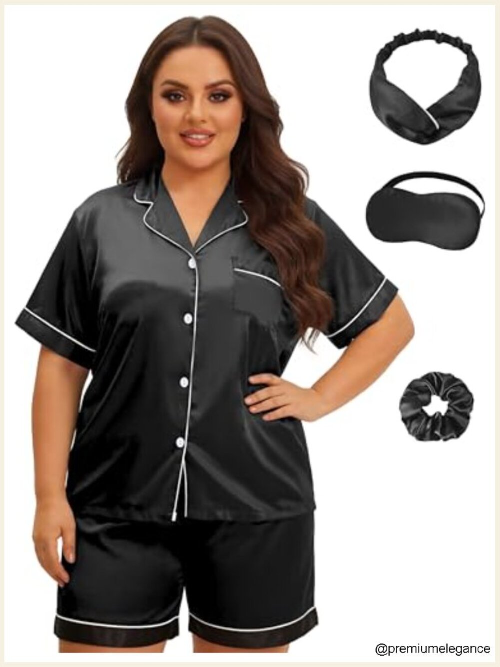 DOLOS Plus Size Satin Pajama Set with Sleep Mask Headband Scrunchie